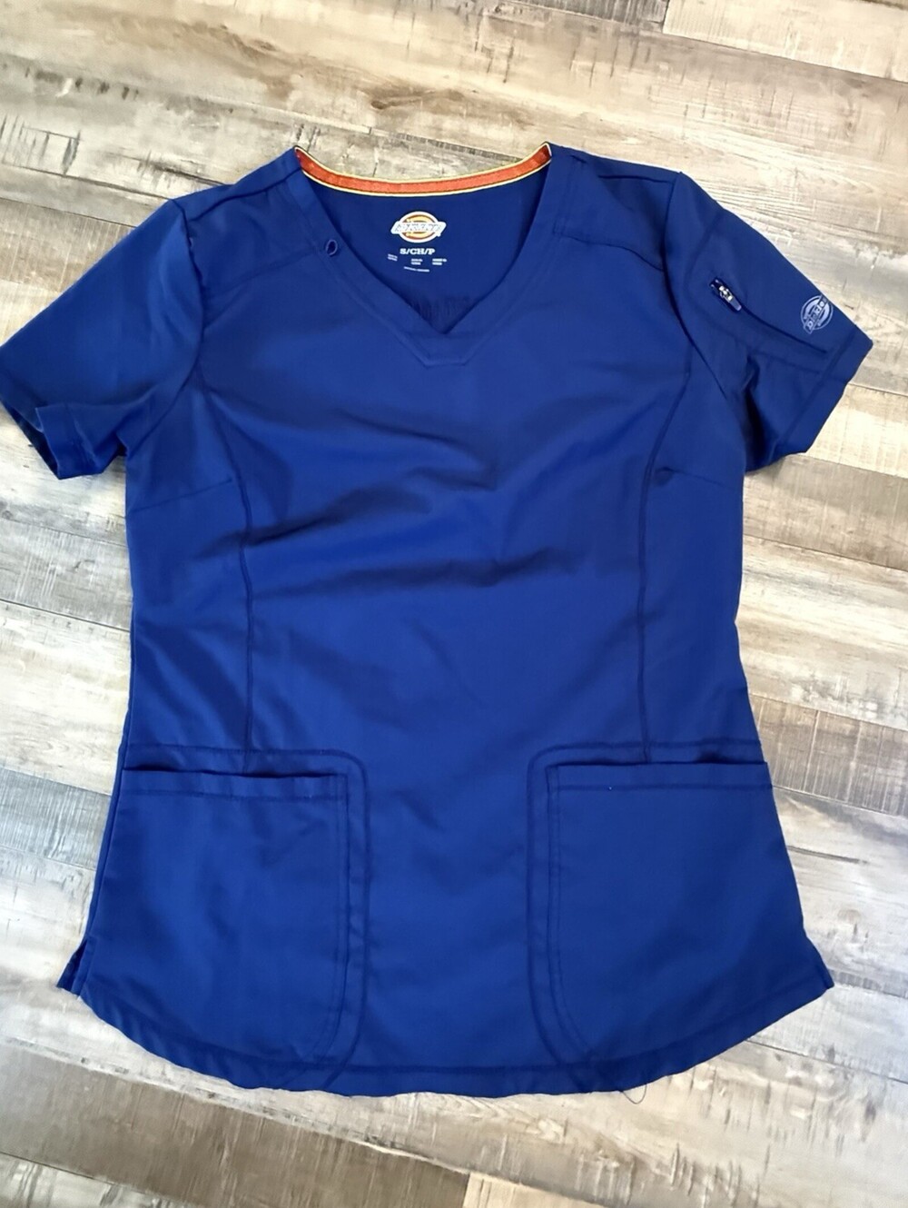 Dickies Scrub Top Womens Small Blue Pockets Medical Nurse Doctor Dentist